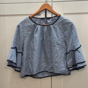 100% cotton Zara Blue & Navy Striped Ruffle Sleeve Top